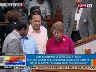NTG: Oral arguments sa impeachment trial kay Corona, isasagawa mamaya (052812)