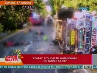 UB: 2 patay, 17 sugatan sa banggaan ng tanker at jeep sa Lemery, Batangas (052812)