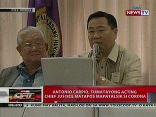 QRT: Antonio Carpio, tumatayong acting Chief   Justice nang mapatalsik si Corona