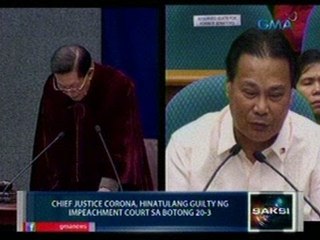 Saksi: Corona, hinatulang guilty ng impeachment court sa botong 20-3