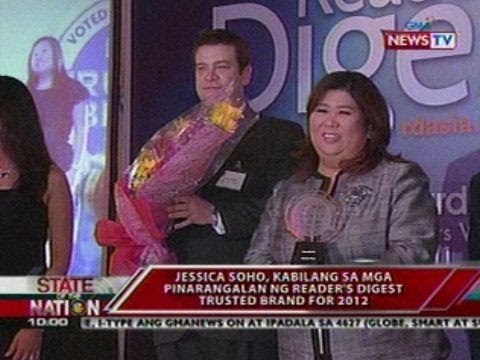 SONA: Jessica Soho, kabilang sa mga pinarangalan ng Reader's Digest Trusted Brand for 2012