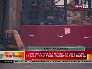 BT: Labi ng Pinay na namatay sa sunog sa   mall sa Qatar, naiuwi na ng bansa
