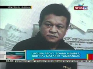 BP: Laguna prov'l board member, kritikal matapos tambangan