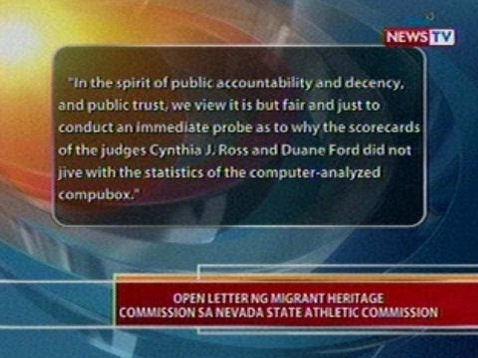 BT: Open letter ng Migrant heritage   Commission sa Nevada State Athletic   Commission