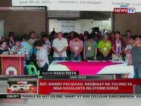 QRT: Rep. Pacquiao, nagbigay tulong sa mga nasalanta ng storm surge sa Sarangani