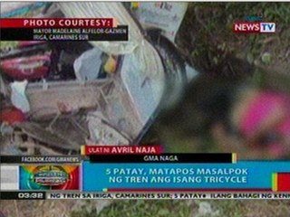 BP: 5 patay, nang masalpok ng tren ang isang tricycle sa Camarines Sur