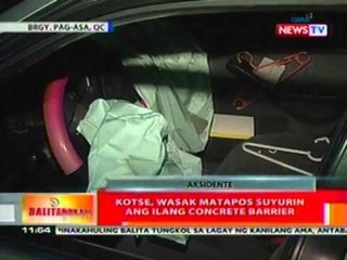 BT: Kotse, wasak matapos suyurin ang ilang concrete barrier (Q.C)