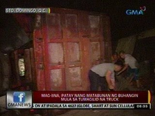 24 Oras: Mag-iina, patay nang   matabunan ng buhangin mula sa   tumagilid na truck