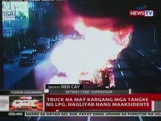 QRT: Truck na may kargang mga tangke ng LPG, nagliyab nang maaksidente sa SLEX