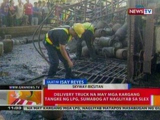 BT: Delivery truck na may mga kargang tangke ng LPG, sumabog at nagliyab sa SLEX
