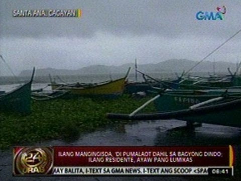 24 Oras: Ilang mangingisda, 'di pumalaot dahil sa bagyong Dindo; ilang residente, ayaw pang lumikas