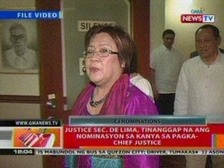 BT: Justice Sec. De Lima, tinanggap na ang nominasyon sa kanya sa pagka-Chief Justice