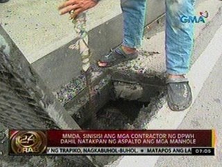 24 Oras: DPWH, sinisisi ang mga contractor ng DPWH dahil natakpan ng espalto ang mga manhole