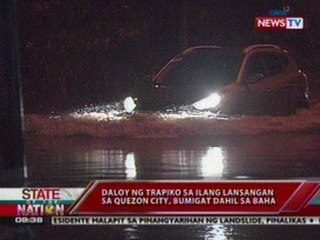 SONA: Daloy ng trapiko sa ilang   lansangan sa QC, bumigat dahil   sa baha