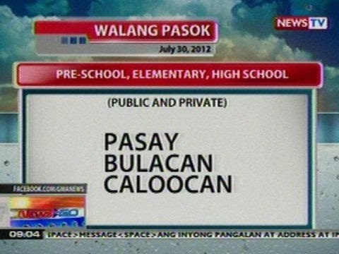 NTG: Ang mga eskwelahan na walang pasok ngayong araw (July 30, 2012)