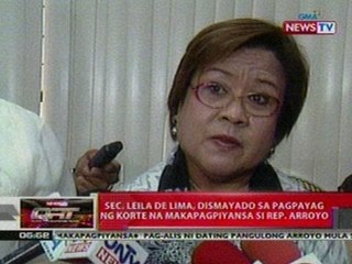 QRT: Sec. De Lima, dismayado sa pagpayag ng korte na makapgpiyansa si Rep. Arroyo