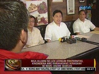 Mga alumni ng Lex Leonium Fraternitas, kinondena ang karahasang ikinasawi ni Marc Andre Marcos