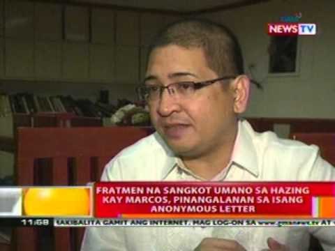 BT: Fratmen na sangkot sa hazing kay Marcos, pinangalanan sa isang anonymous letter