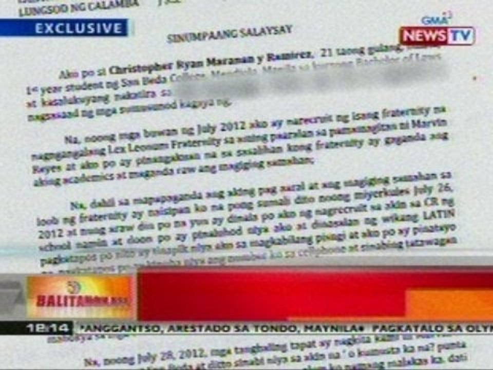 BT: Sinumpang sinalaysay ng 2 neophyte na kasama umano ni Marc Andre Marcos sa initiation rites