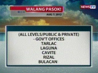 NTG: Mga walang pasok ngayong araw, alamin (Aug. 7, 2012)