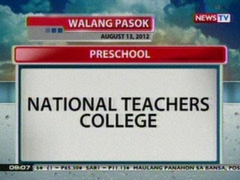 NTG: Mga eskwelahan na wala pa ring pasok ngayong araw (Aug. 13, 2012)