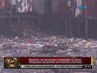 24 Oras: Makapal na basurang sumasama sa baha, problema pagdating sa pumping stations