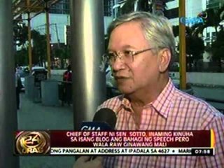 24oras: Chief of staff ni Sen. Sotto, inaming kinuha sa isang blog ang bahagi ng speech
