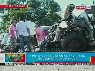 BP: 7 patay, 26 sugatan sa salpukan ng jeep at pickup truck sa Davao