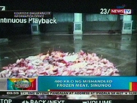 BP: 400 kilo ng mishandled frozen meat sa Dagupan, sinunog