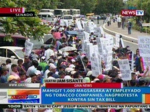 NTG: Mahigit 1,000 magsasaka at empleyado ng tobacco companies, nagprotesta vs Sin Tax Bill