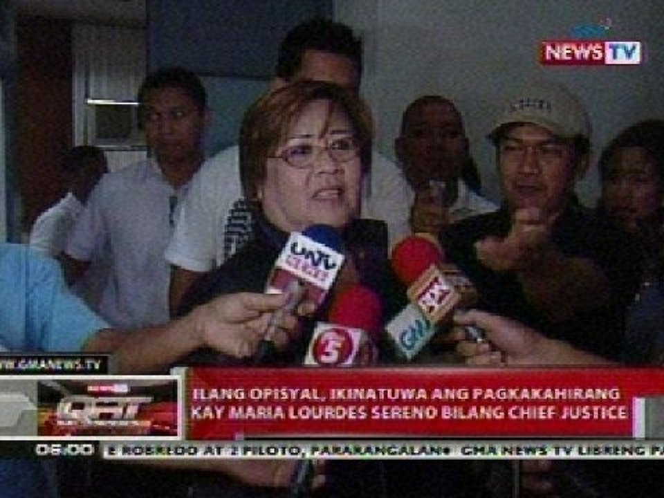 QRT: Ilang opisyal, ikinatuwa ang pagkakahirang kay Ma. Lourdes Sereno bilang CJ