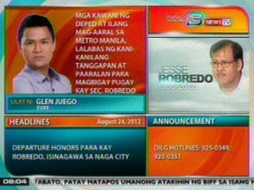 DB: Mga kawani ng DepEd at ilang mag-aaral sa Metro Manila, magbibigay pugay kay Sec. Robredo