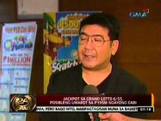 24 Oras: Jackpot sa grand lotto  6/55, posibleng umabot sa P195M ngayong gabi