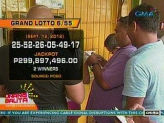 UB: Halos P300M jackpot ng grand lotto 6/55, pinaghatian ng 2 winners