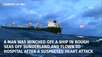Helicopter rescue: Sick seaman winched to safety in rough seas