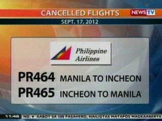 BT: 2 flights ng PAL ngayong araw, kinansela dahil sa masamang panahon (Sept. 17, 2012)