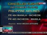 NTVL: Ilang international flights ng PAL, kanselado ngayong araw (Sept. 17, 2012)