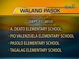 UB: Mga eskwelahan na walang pasok ngayong araw (Sept. 17, 2012)