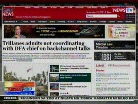NTG: Trillanes admits not coordinating with DFA chief, banner story ng GMA News Online