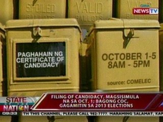 SONA: Filing of candidacy, magsisimula na sa Oct. 1; Bagong COC, gagamitin sa 2013 elections