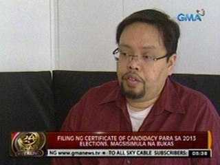 24 Oras: Filing ng certificate of   candidacy para sa 2013 Elections, magsisimula na bukas