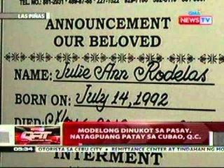 QRT: Modelong dinukot sa Pasay, natagpuang patay sa Cubao, Q.C.