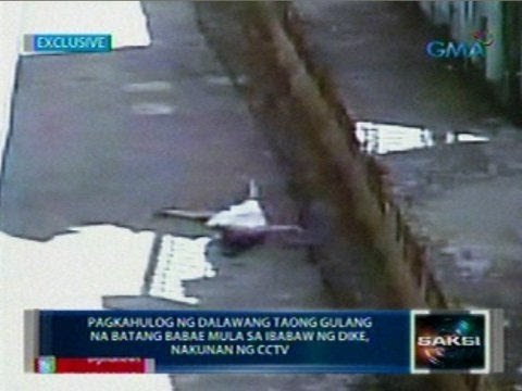 Saksi: Pagkahulog ng 2 taong gulang na batang babae mula sa ibabaw ng dike nakunan ng CCTV