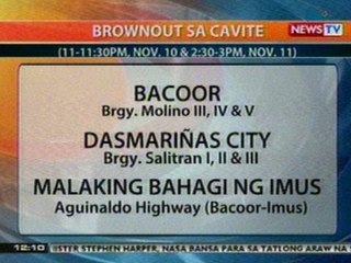 BT: Alamin ang brownout schedule sa ilang lugar sa Cavite, Laguna at Quezon (Nov. 10-11, 2012)