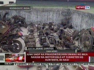 QRT: Junk shop na pinagdadalhan ng mga nakaw na motorsiklo at submeter ng kuryente sa Rizal, ni-raid