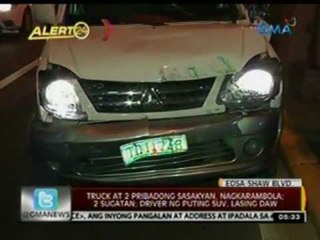24 Oras: Truck at 2 pribadong sasakyan, nagkarambola; 2 sugatan; driver ng puting SUV, lasing daw