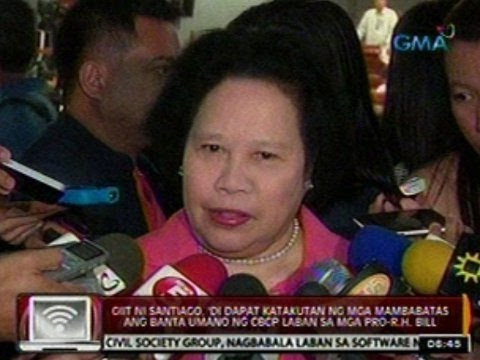 24Oras: Santiago: 'Di dapat katakutan ng mga mambabatas ang banta umano ng CBCP vs Pro-R.H. Bill