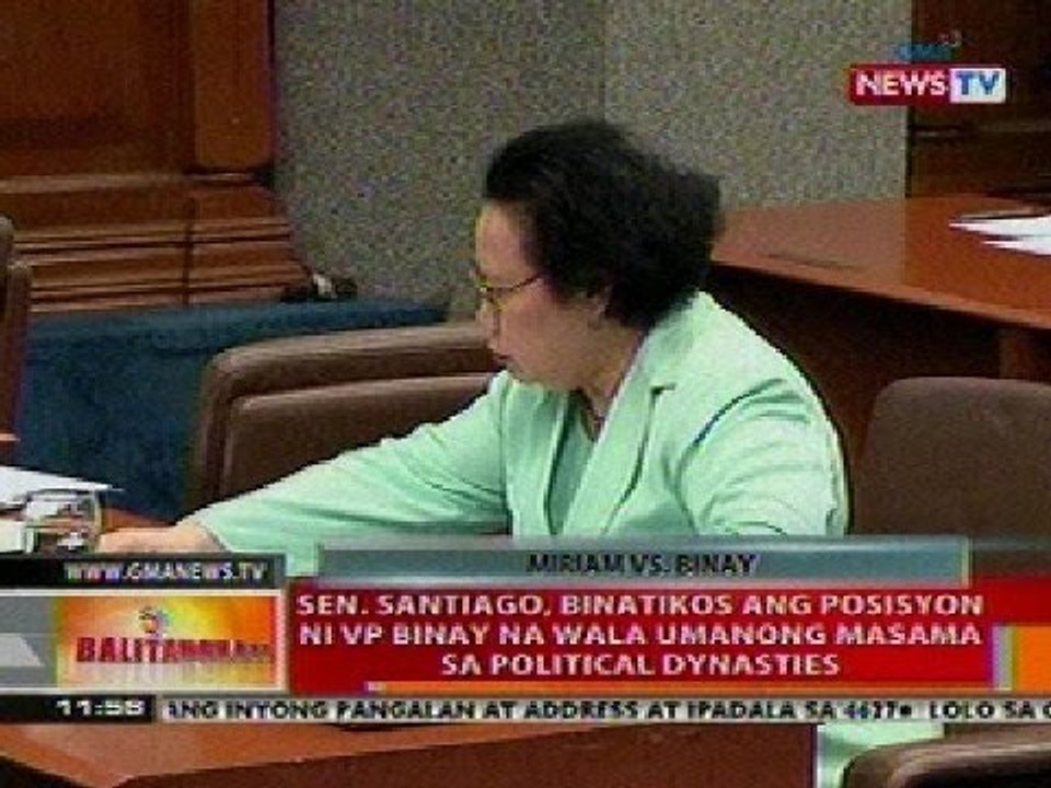 BT: Sen. Santiago, binatikos ang posisyon ni VP Binay na walang masama sa political dynasties