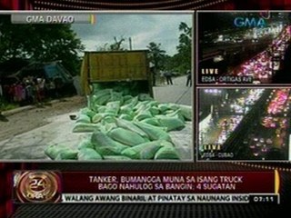 24 Oras: Tanker, bumangga muna sa isang truck bago nahulog sa bangin; 4, sugatan