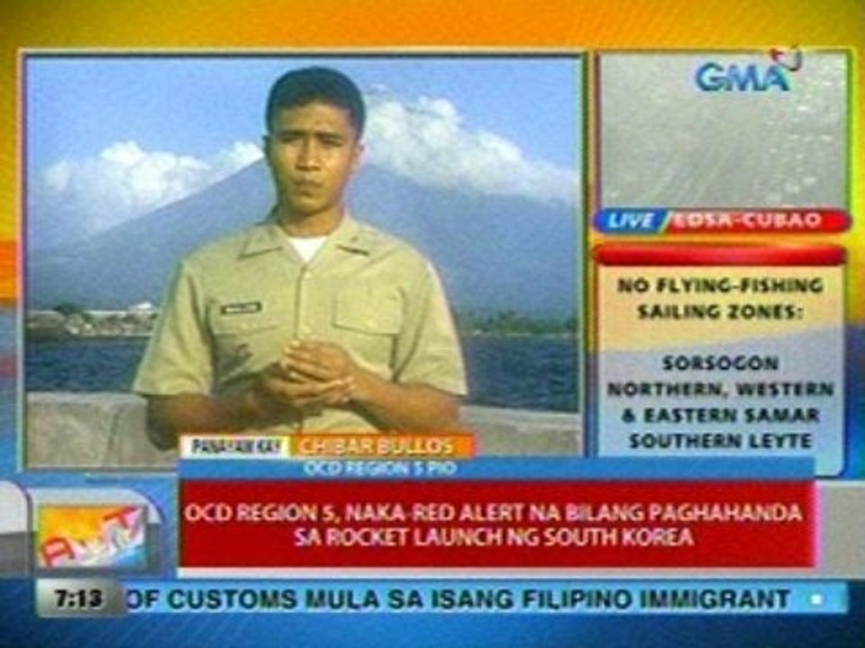 UB: OCD Region 5, naka-red alert na bilang paghahanda sa rocket launch ng S. Korea